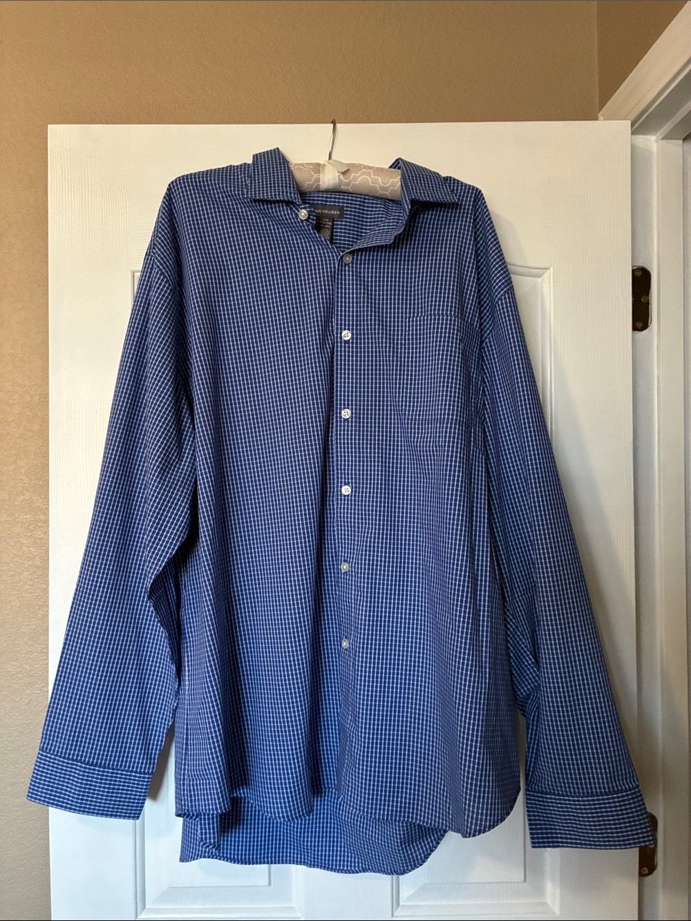 Van Heusen Blue Microcheck Button-Down Shirt. XXL. Neck 18-181/2